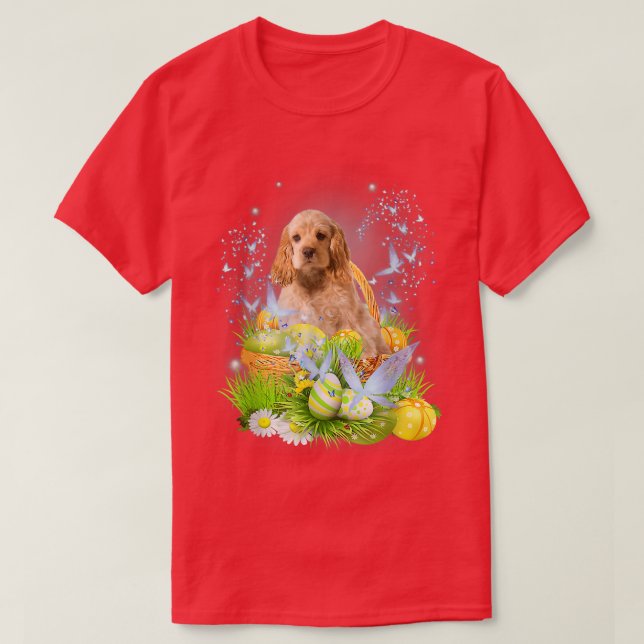 Camiseta Cocker Spaniel Dog Pet Caçando Fogão De Ovo Coelho (Frente do Design)