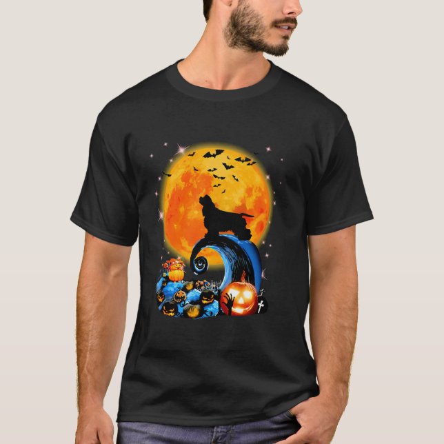 Camiseta Cocker Spaniel E Cão Engraçado De Lua Amarela (Frente)