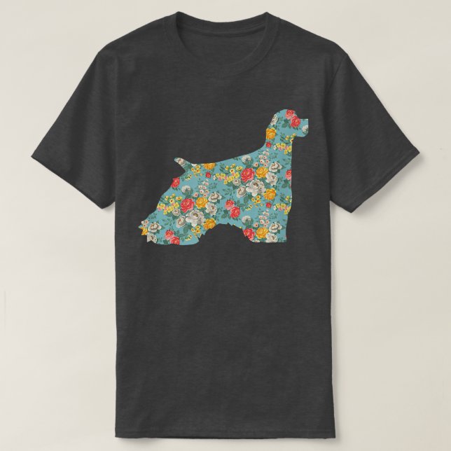 Camiseta Cocker Spaniel Flower Silhouette Floral Dog  (Frente do Design)