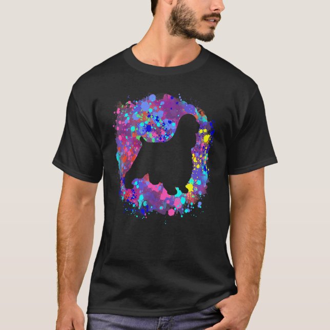 Camiseta Cocker Spaniel Inglês Arte em Aquarela Rosa (Frente)