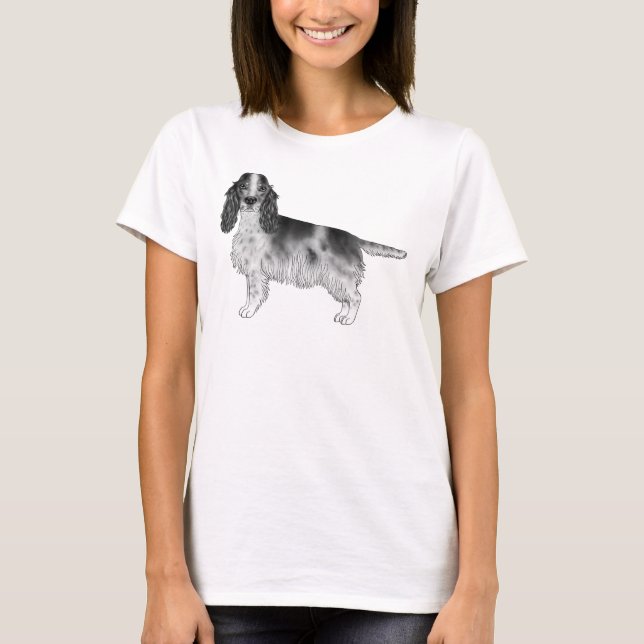 Camiseta Cocker Spaniel Inglês Desenhado em Preto e Branco (Frente)