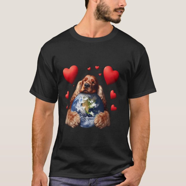 Camiseta Cocker Spaniel Inglês Dia da Terra Abraço Amor Don (Frente)