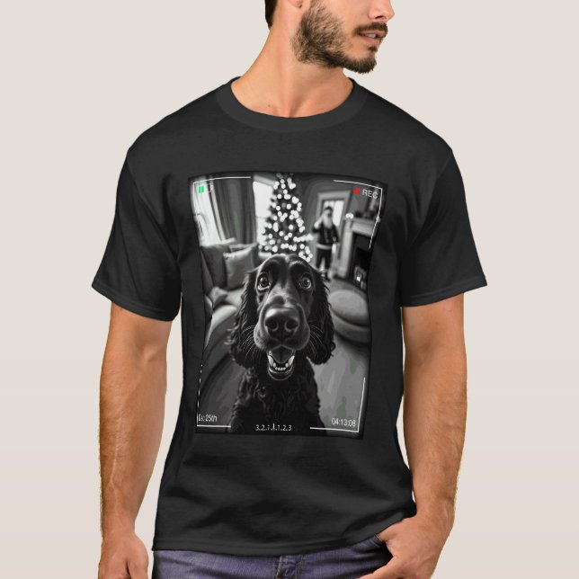 Camiseta Cocker Spaniel Inglês Flagra Papai Noel Na Câmera  (Frente)