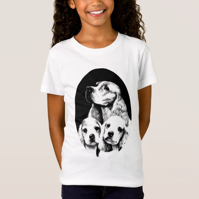 Camiseta Cocker Spaniel Mamãe Cãezinhos Cãezinhos Arte (Frente)