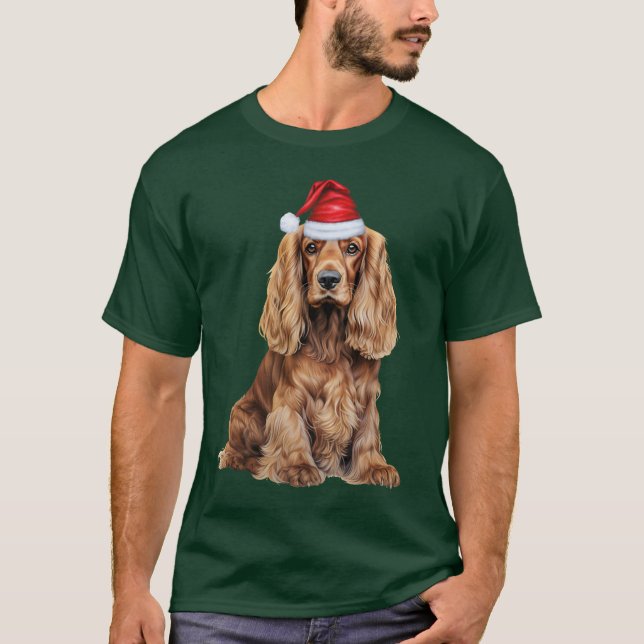 Camiseta Cocker Spaniel Natal Divertido Papai Noel Cachorro (Frente)