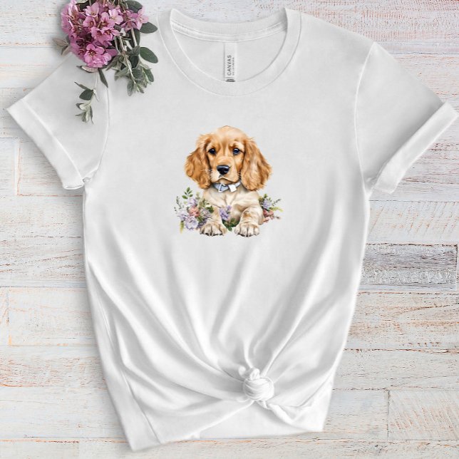 Camiseta Cocker Spaniel Puppy Pet Watercolor Flor (Criador carregado)
