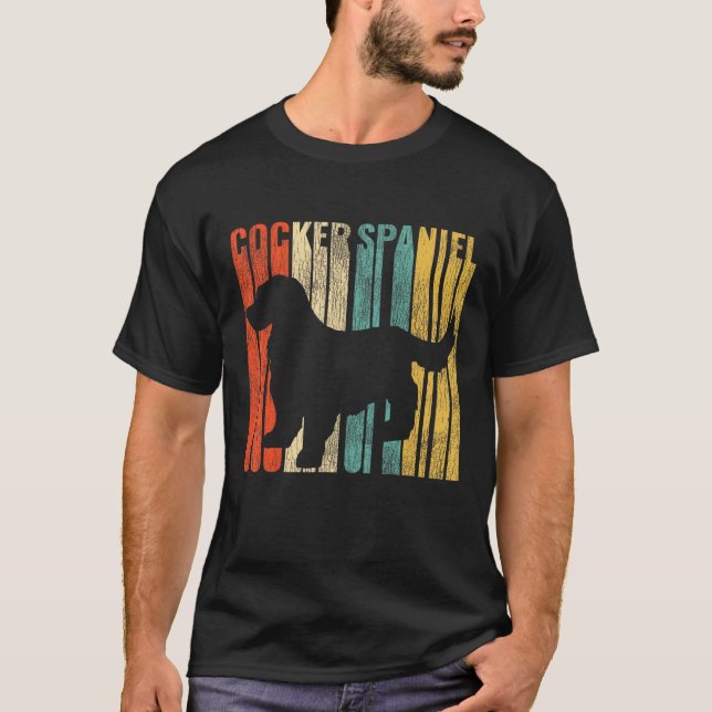Camiseta Cocker Spaniel Retro 1970s Dog Silhouette Cracked  (Frente)