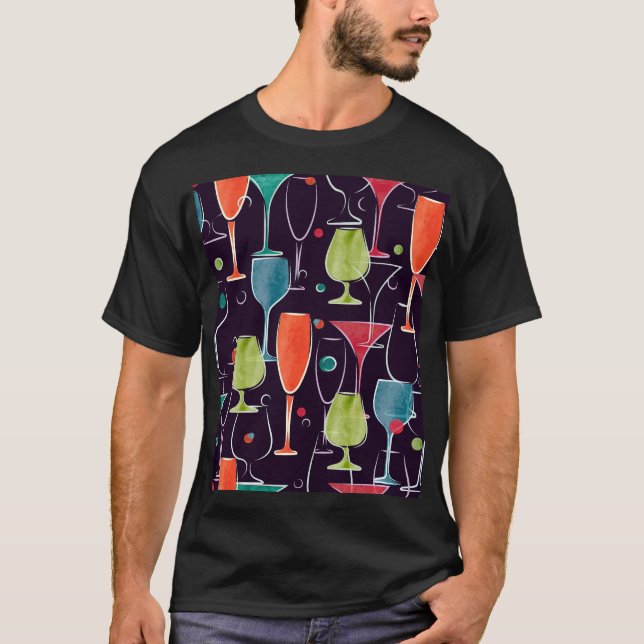 Camiseta Cocktails de aquarela, padrão de safra colorido. (Frente)