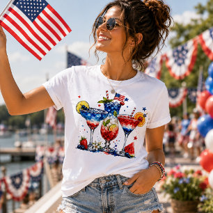 Camiseta Cocktails Patrióticos Vermelhos, Brancos e Azuis