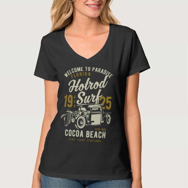 Camiseta Cocoa Beach Florida Retro Hotrod Surf  2 (Frente)