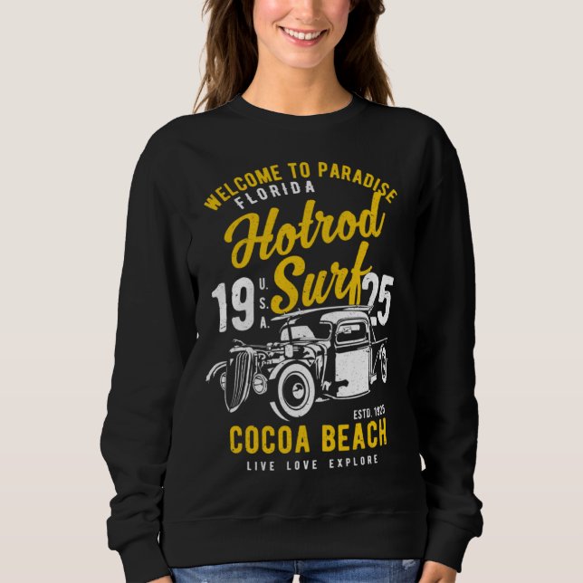 Camiseta Cocoa Beach Florida Retro Hotrod Surf Distressed   (Frente)
