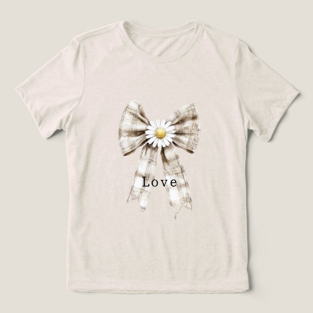 Camiseta Cocoa Cream White Bow Daisy Flowers   (Design frontal)