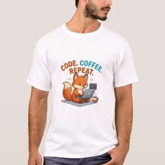 Camiseta Code Coffee Repeat | Programador Raposa F