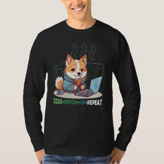 Camiseta Code Fetch Sip Repeat Coffee Binary Shiba Inu Prog
