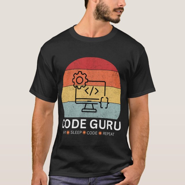 Camiseta Code Guru - Comer, Dormir, Codificar, Repetir (Frente)
