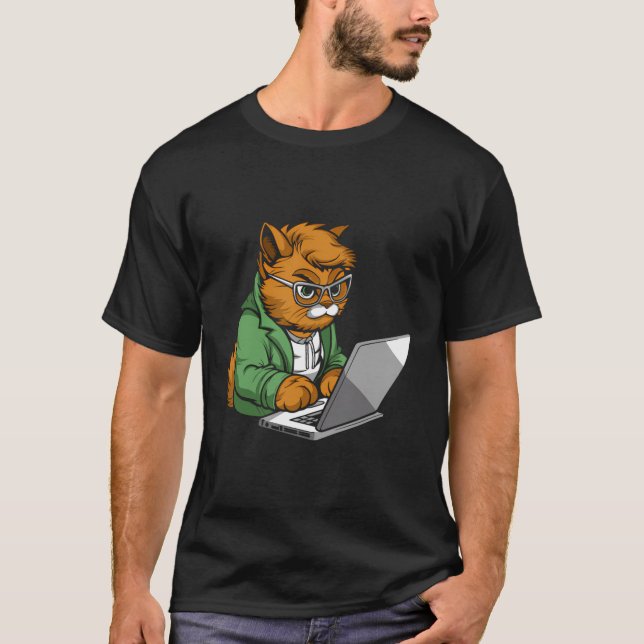 Camiseta Coder Cat Programando Codificação de Engenheiro de (Frente)