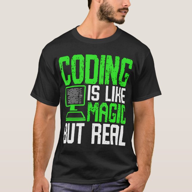 Camiseta Codificar é como Magia, mas Real (Frente)