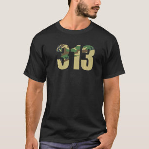 Camiseta Código de Área 313 Detroit Cidade Natal Camuflado