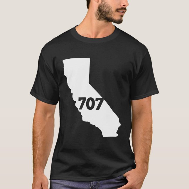 Camiseta Código de área da Califórnia 707 (Frente)