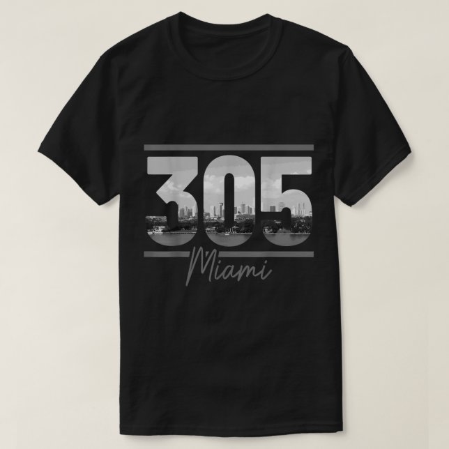 Camiseta Código de área de Miami 305 Skyline Flórida (Frente do Design)