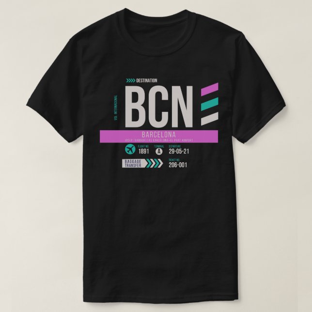 Camiseta Código de Bagagem do Aeroporto de Barcelona (Frente do Design)
