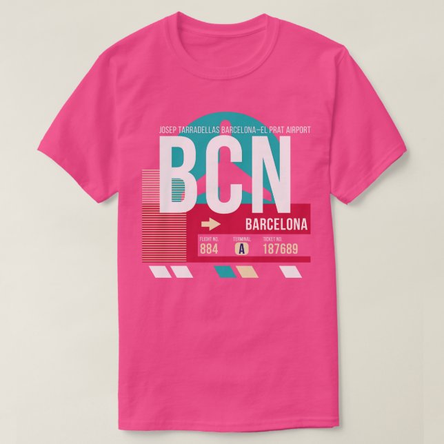 Camiseta Código de Bagagem do Aeroporto de Barcelona, BCN,  (Frente do Design)