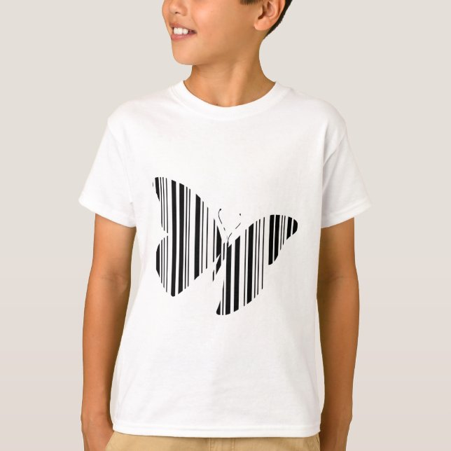Camiseta CÓDIGO DE BARRAS DE BORBOLETA Design de Padrão de  (Frente)