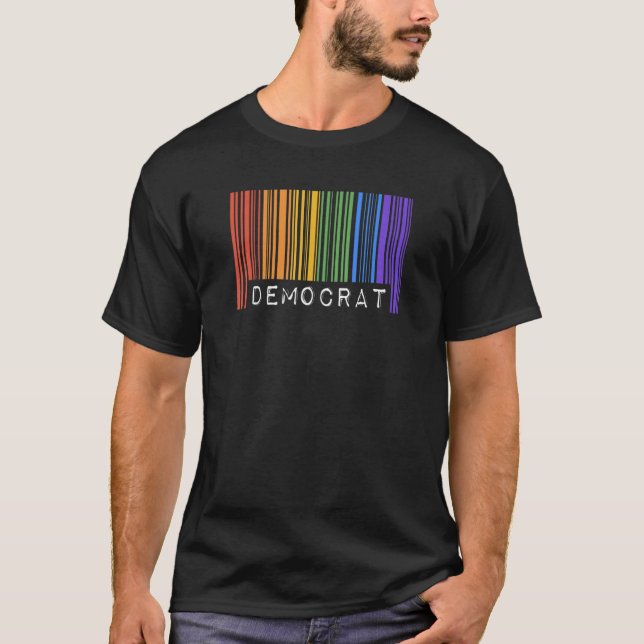 Camiseta Código de barras do Orgulho gay Democrata Queer Ra (Frente)
