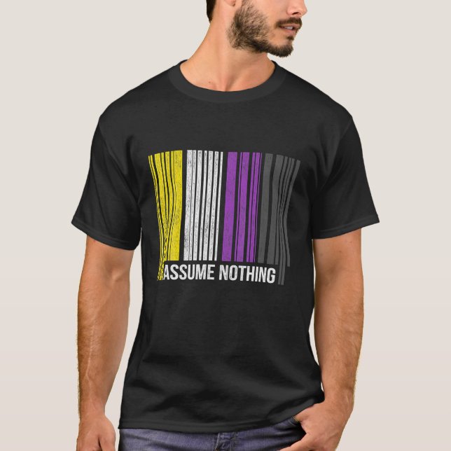 Camiseta Código de Barras do Sinalizador do Orgulho Não Bin (Frente)