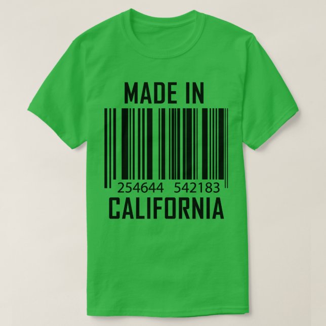 Camiseta Código de barras feito na Califórnia (Frente do Design)