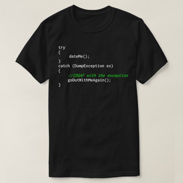 Camiseta Código de exceção do programador (Frente do Design)