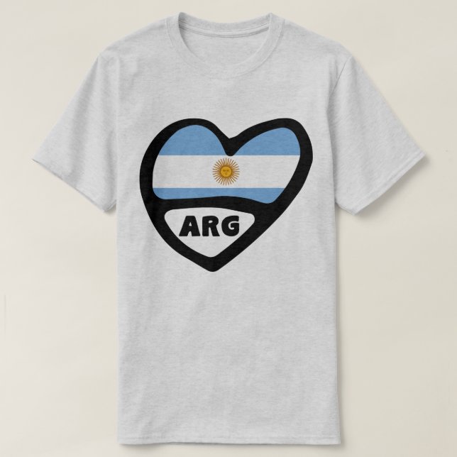 Camiseta Código do País Argentina Sinalizador Heart ARG (Frente do Design)