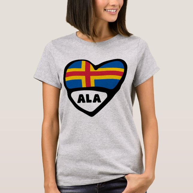 Camiseta Código do País das Ilhas Åland Flag Heart (Frente)