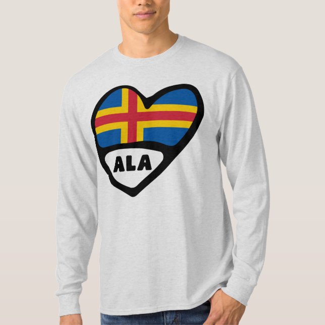 Camiseta Código do País das Ilhas Åland Flag Heart (Frente)