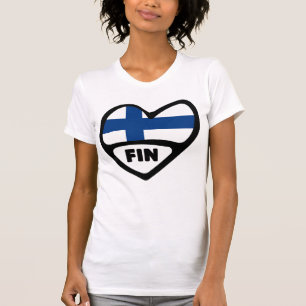 Camiseta Código do País Finlândia Flag Heart, FIN