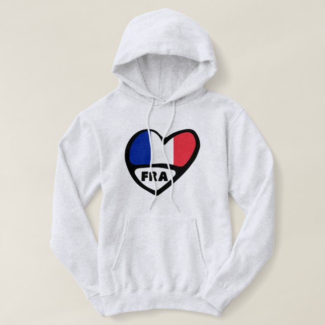 Camiseta Código do País França Flag Heart, FRA (Frente do Design)
