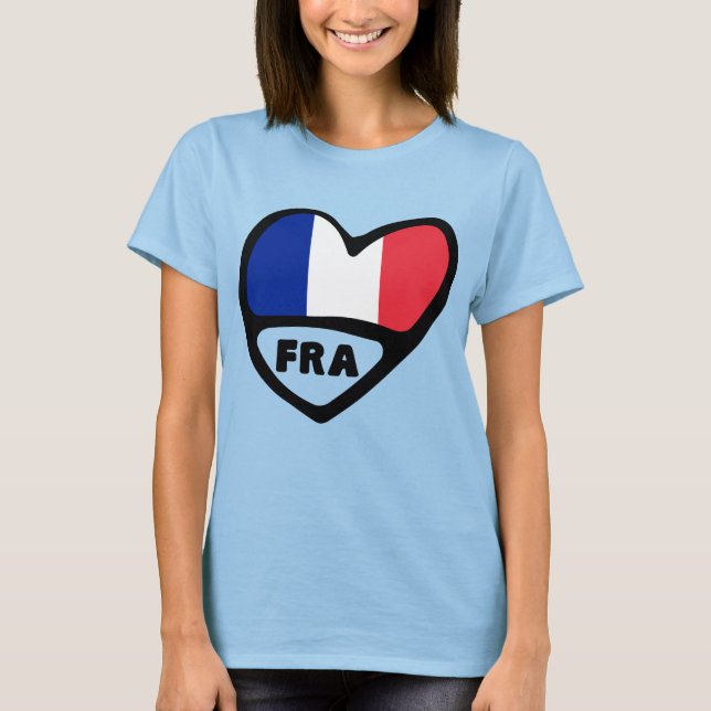 Camiseta Código do País França Flag Heart, FRA (Frente)