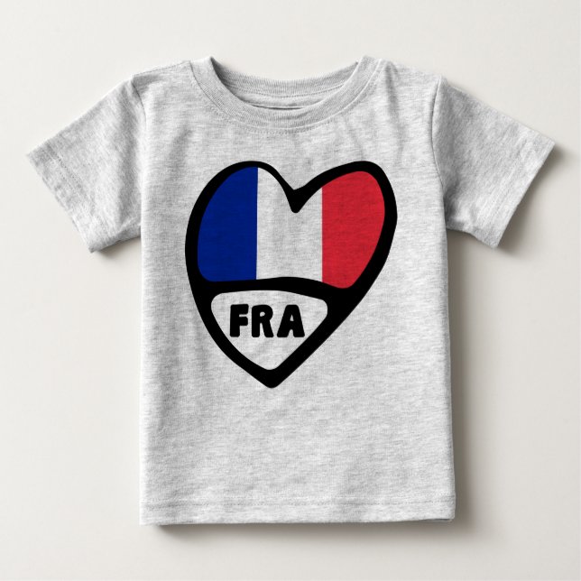 Camiseta Código do País França Flag Heart, FRA (Frente)