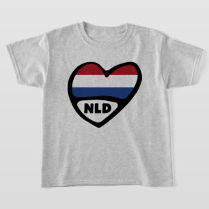 Camiseta Código do País Holandês Flag Heart, NLD