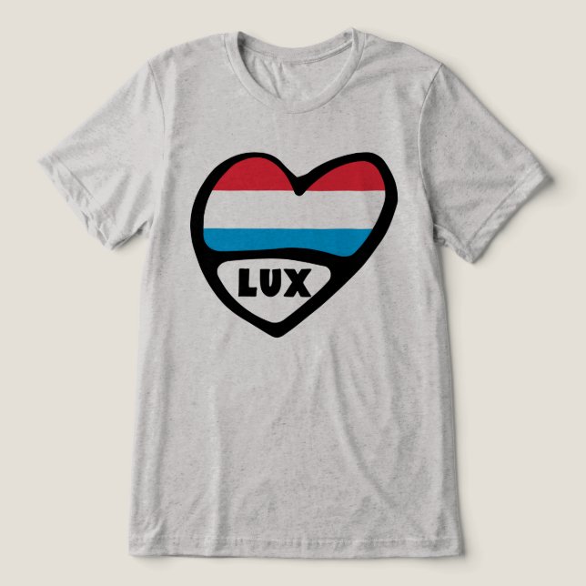 Camiseta Código do País Luxemburgo Sinalizador Heart LUX (Design frontal)