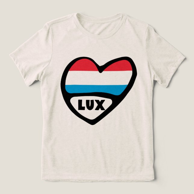 Camiseta Código do País Luxemburgo Sinalizador Heart LUX (Design frontal)