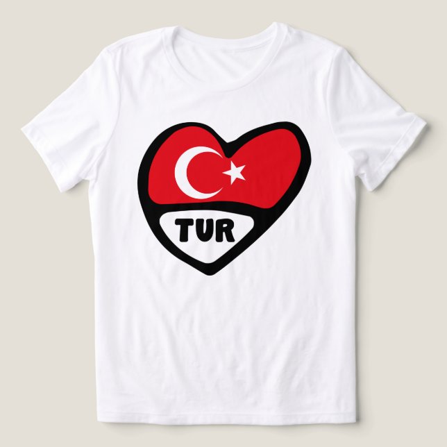 Camiseta Código do país TUR da bandeira cardíaca turca (Design frontal)
