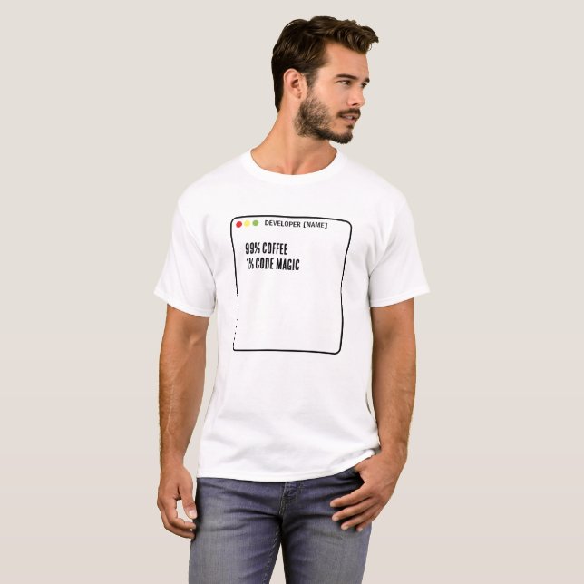 Camiseta Código Mágico de Programador Engraçado - Nome Pers (Frente Completa)