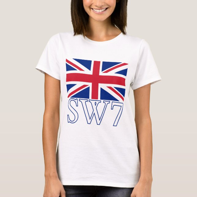 Camiseta Código postal SW7 de Londres com Union Jack (Frente)