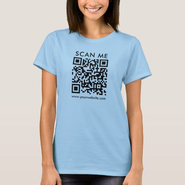 Camiseta Código QR das mulheres Digitalize-me com azul clar (Frente)