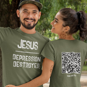 Camiseta Código QR Jesus - Escrituras Destruidoras da Depre