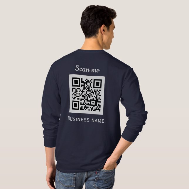 Camiseta Código QR Logotipo profissional Marinho azul (Parte Traseira Completa)