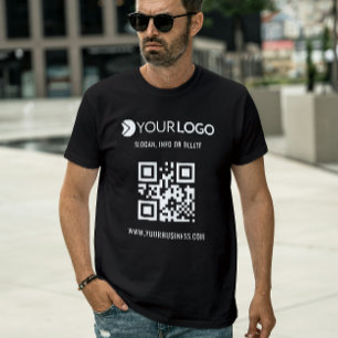 Camiseta Código QR Preto Logotipo Empresarial Personalizado