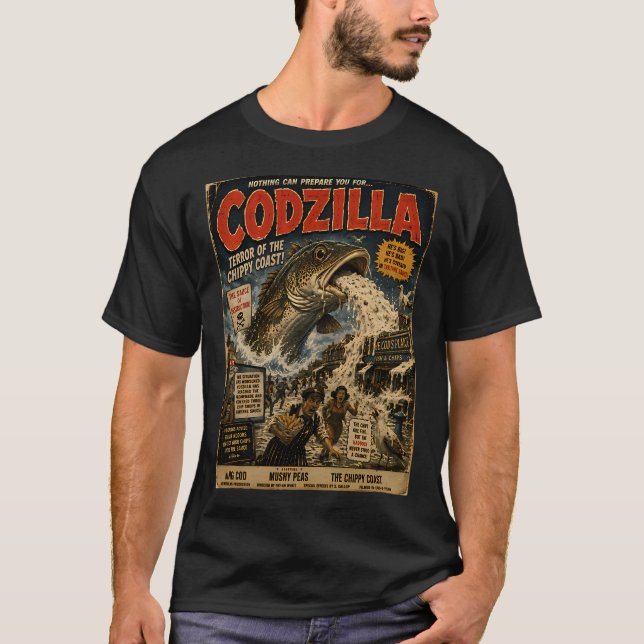 Camiseta Codzilla Terror Da Costa Do Peixe Engraçado E (Frente)