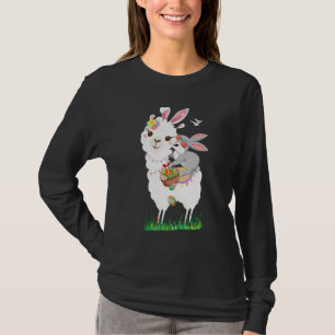 Camiseta Coelhinha Bonita Andando Llama Segurando Cesta de